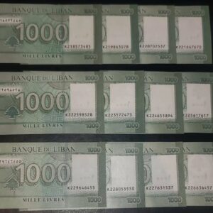 Lebanon 12×banknotes 1000 livres 2016 full set of prefix for hybrid test from k218 to k229
uncirculated